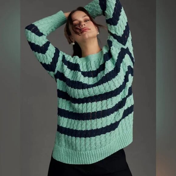 Anthropologie Pilcro Blue Longline Stitch Sweater/NWT/M - Picture 7 of 14